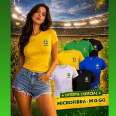 Blusa Feminina Cores Brasil Brasão Copa Do Mundo Gola Redonda Manga Curta Baby Look Poliamida
