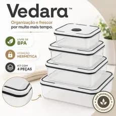 Potes Herméticos Vedara Kit 4 Potes Plástico Livre BPA Tampa Hermética Organizador Cozinha Mantém Alimentos Frescos