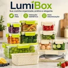 Kit 5 Potes Herméticos Organizadores com Tampa Trava BPA Free + Cesto Organizador Geladeira, Cozinha e Despensa
