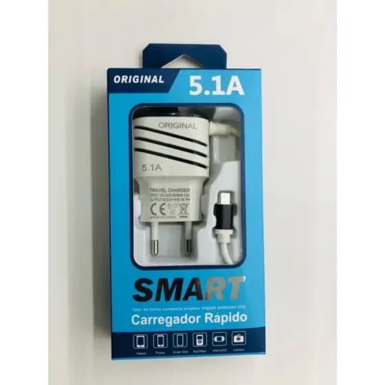 Carregador Turbo V8 5.1A Smart / Carregador Turbo 3.1A Tipo-C