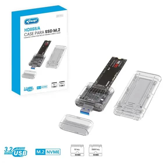 Case Externo Exbom para SSD M.2 NVME Transparente USB 3.1 Type-C 10Gbps