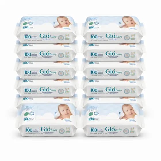 Kit 12 Toalhas Umedecidas GIO BABY 100 Folhas 98% Água Lenço Umedecido