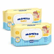 Kit 2 Toalhas Umedecidas Mamito Baby Premium 100 Folhas com Tampa Lenço Umedecido