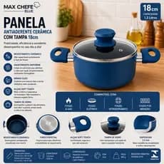 Panela Cerâmica Antiaderente 18cm com Tampa Indução Max Chefe Blue