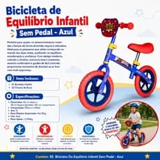 Bicicleta de Equilíbrio Infantil Aro 12 Sem Pedal Azul Até 25kg A Partir de 1 Ano