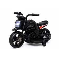 Moto Elétrica Infantil Dark Rider Preta Farol LED Rodinhas Laterais Apoio Pés +3 Anos Motinha Scooter Recarregável