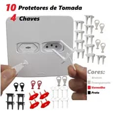 10 Protetores de Tomada  e 4 Chavinhas Segurança bebê Cores