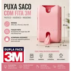 Puxa Saco / Dispenser para Parede Rosa Claro Fixação 3M