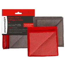 Pano de Pia Microfibra Dupla Face "Esfrega e Seca" 29cm x 29cm Powermaid cinza /vermelho