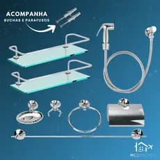 Kit Acessórios para Banheiros 5 peças + 2 Porta Shampoo Reto + Ducha Higiênica