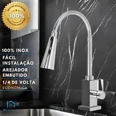 Torneira Gourmet Cozinha Bancada Mesa Pia Cano Inox Flexível Luxo