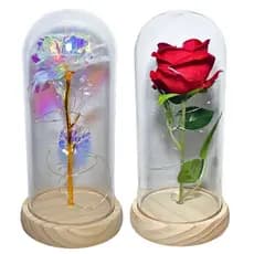 Cúpula Rosa Luminária Led Base Madeira Bela e a Fera Presente Dia das Mães Dia dos Namorados