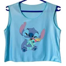 Cropped regatinha estampa personagens Stitch feminino verão fresquinha fitness
