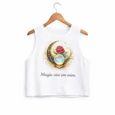 Cropped Feminino Rosa Mística Espiritual | Camiseta Bruxaria Moderna estilo regata verão estampa personalizada
