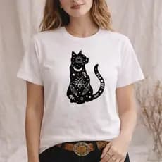 Camiseta Gato Místico Espiritual | Estilo Witchy Boho | Camiseta Mística Feminina Proteção Energia estampa personalizada