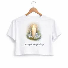 Cropped Feminino Vela Espiritual Proteção | Camiseta Mística Energia e Luz cropped verao estampa personalizada