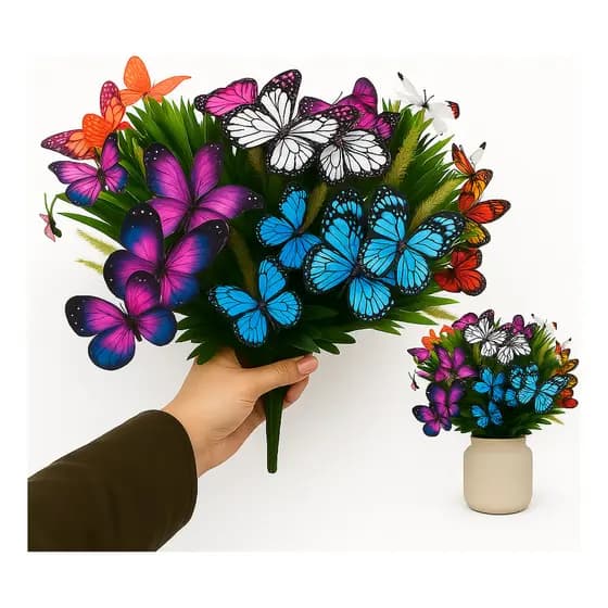 Buquê Borboletas Colorida 40cm Floral Artificial Decoração