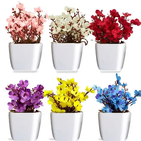 Kit 6 Vasos Cerejeiras Artificiais Flores Decorativas Plantas Artificiais Vasinhos Enfeite