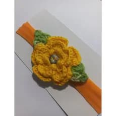 tiara bebê croché faixinhas na meia de seda flor de croché