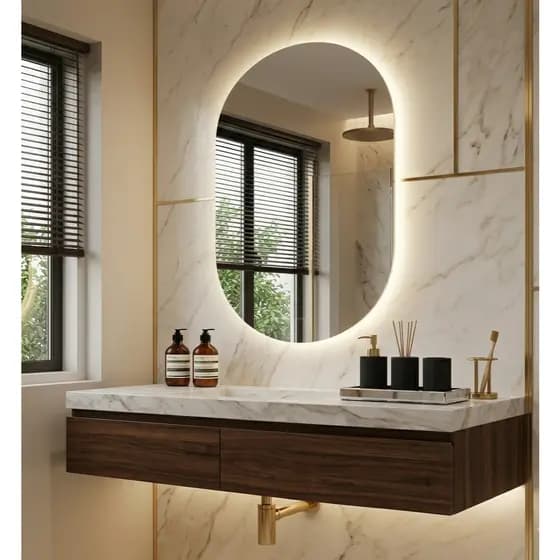 Espelho orgânico OVAL Grande com Led À PILHA 70x50cm