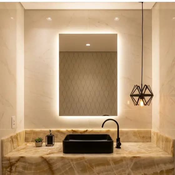 Espelho para Banheiros Retangular com LED À PILHA ou FONTE 12v Decoração Ambiente Moderno