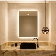 Espelho para Banheiros Retangular com LED À PILHA ou FONTE 12v Decoração Ambiente Moderno