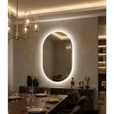 Espelho orgânico OVAL Grande com Led 80x50cm Lapidado à Pilha ou Fonte