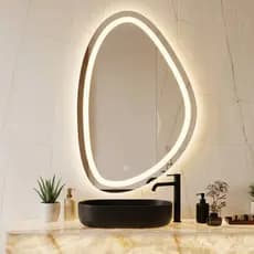 Espelho Orgânico Jateado com 3 TONS DE LED e Botão Touch 51x80cm Decorativo, Banheiro, Camarin