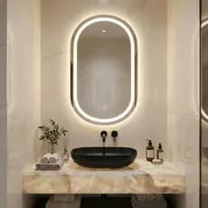 Espelho Oval Jateado 3 TONS DE LED e Botão Touch Decorativo Vários Tamanhos Fonte Slin