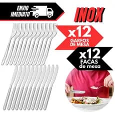 Talher Jogo 12 Garfos de Mesa 12 Facas AÇO INOX Kit 24pçs Cozinha Casa Talheres Mesa Faqueiro