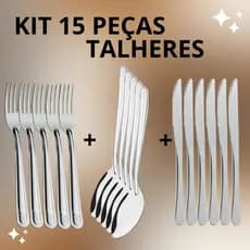 Kit 15 Talheres 5 Garfos 5 Colheres 5 Facas Jogo de Talher Aço Inox Cozinha Envio Imediato