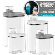 Kit Dispenser Organizador de Lavanderia 2,3 + 1,5 L Acrílico  sabão liquido, Amaciante, Sabonete Líquido