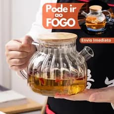 Chaleira de Vidro 1,5 Litro Tampa de Bambu Premium Borossilicato Resistente a Calor de ir Ao Fogo Bule com infusor