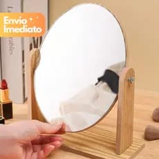 Espelho de Mesa Retangular Bambu  c/Ajuste 360 Maquiagem Penteadeira Acessórios De Maquiagem Portatil decoração Casa
