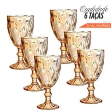 Kit 6 Peças De Taças 340ml De Vidro Diamond Vinho Água Drinks Ambar Buffet Ambar Fume