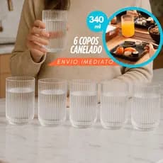 Kit 6 Copos Canelado Transparente Versalhes Grafiato Drink Suco 430ml