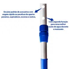 Cabo De Alumínio Telescópico 1,5m Para Acessórios De Piscinas Spas Aspirador Peneira Escova