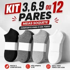 Kit 03 06 09 12 Pares de Meia Soquete Feminina Cano Curto – Ideal para usar com tênis