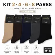 Meia Social Masculina Cano Longo Kit 2 4 6 8 Pares Confortável Trabalho Igreja Executivo 40 ao 46