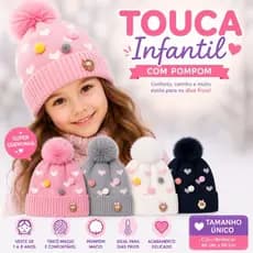 Touca Infantil Menina Inverno Com Pompom Forrada Gorro Quente 1 A 8 Anos