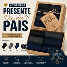Kit Presente Dia dos Pais Meia Social Masculina Nice Cotton 8 Pares Caixa Cartão Pai