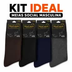 Meia Social Masculina Premium Conforto Nice Cotton | Kit com 3/6/9 Pares, Cano Alto, Toque Macio e Ajuste Confortável