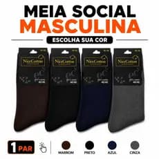 1 Par Meia Social Masculina Confortável Para Sapato Social Trabalho Igreja Elegante