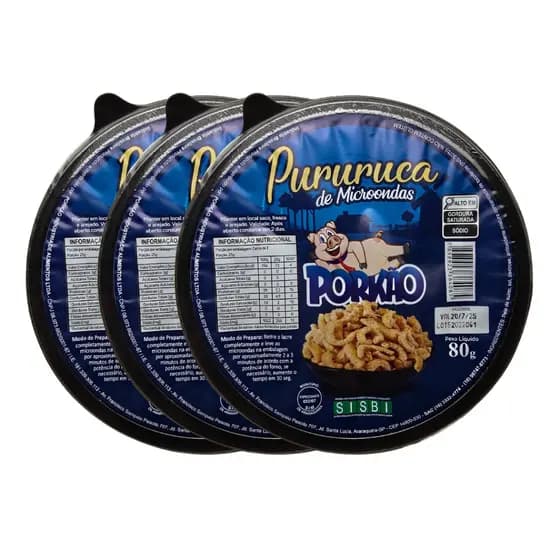 KIT 3X Torresmo Pururuca de Microondas ou Airfryer 80g - Pré-frito - Porkão - 240g Total