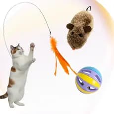 Kit 3 Brinquedos com Varinha para Gatos Estimula Movimento Diversão