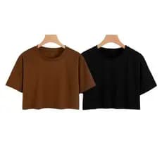 Kit 2 Camiseta Feminina Cropped Basico Elegante Em Algodão Com Gola Reforçada Lisa Blusinha De Academia