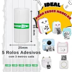 Kit 5 Bobina Etiqueta Térmica Adesiva 57x30mm Branco Rolo Mini Impressora Portátil Resistente a água