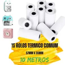 Kit 10 Bobina Térmica 57x30mm Não Adesivo Branco Rolo com 10 Metros Para Mini Impressora Portátil