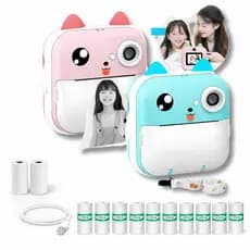 Camera Infantil Térmica Rosa Azul Filmadora Fullhd Jogos Crianças  + 10 Bobinas Adesivas + 2 comuns