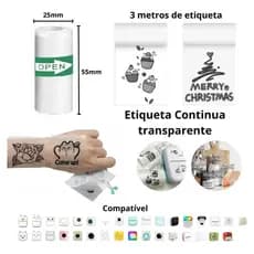 Bobina Rolo Adesiva Transparente Térmica Kit 1 ou 2 ou 3 ou 4 ou 5 - 57mm Mini Impressora Portátil